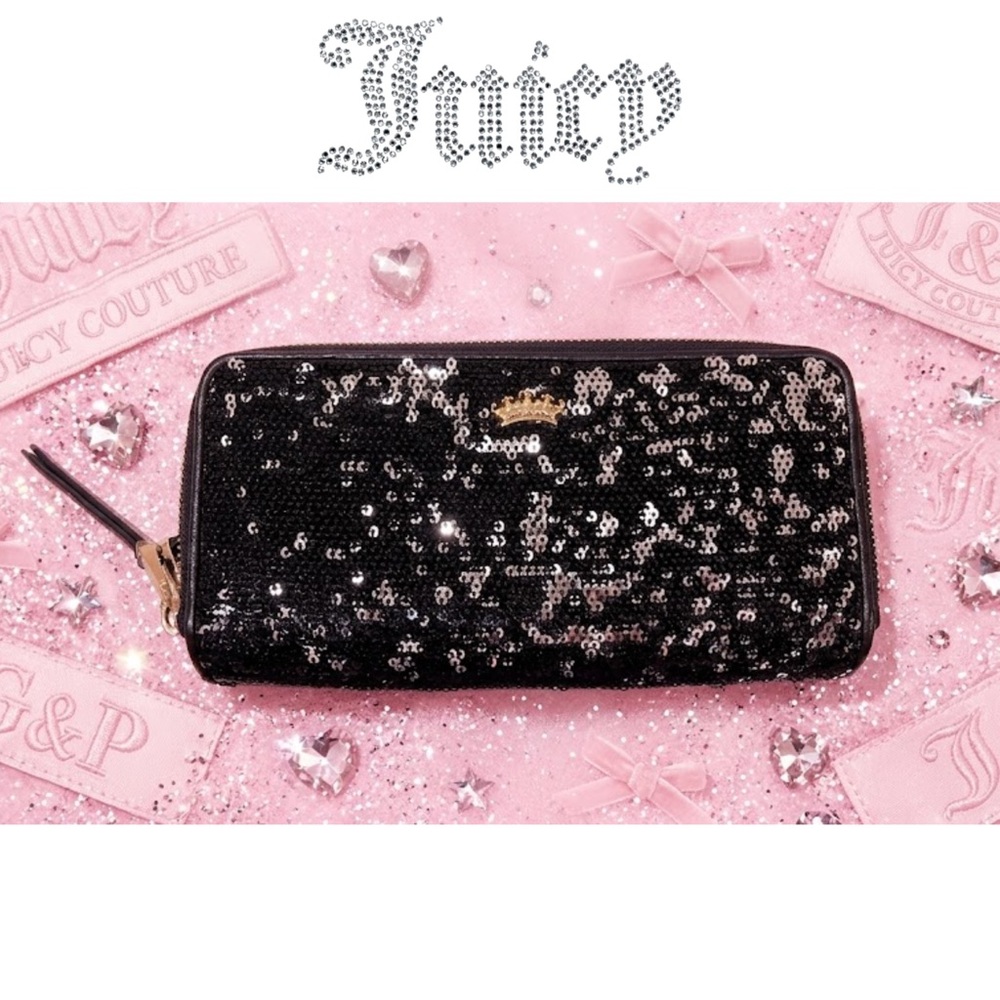 Juicy Couture Black Sequin Zip Wallet